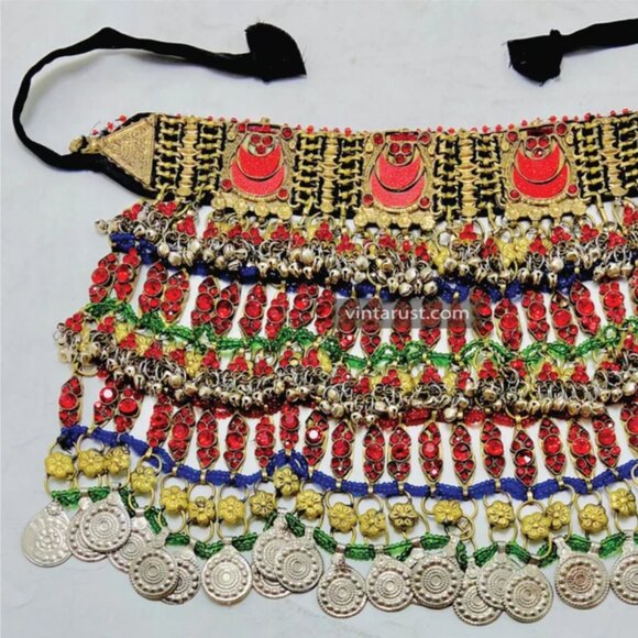 Ethnic Statement Choker Necklace With Red Glass Stones - Picture 4 of 11